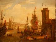 English and dutch ships taking on stores at a port
